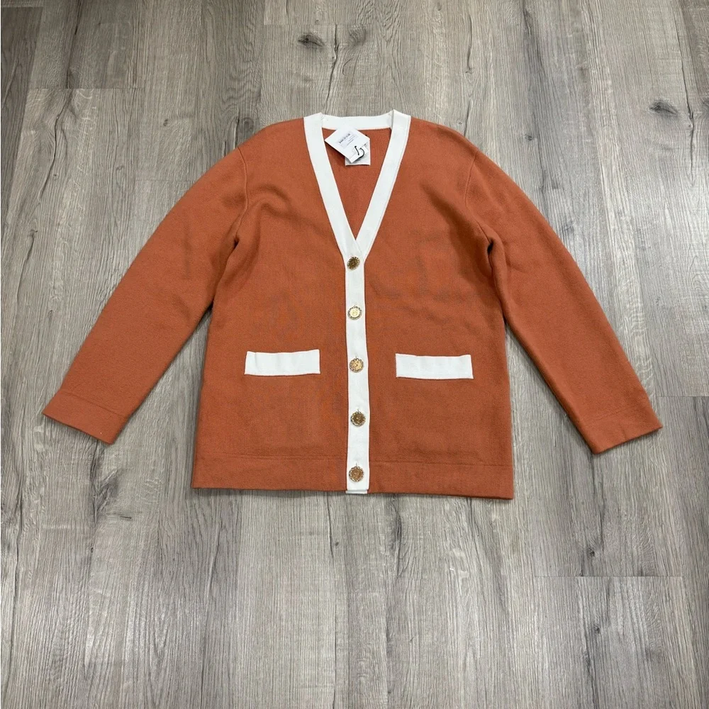 Sandro Women's Contrast Detail Cardigan in Brick-Red Size 2 (US 6) 21197 - Picture 3 of 4